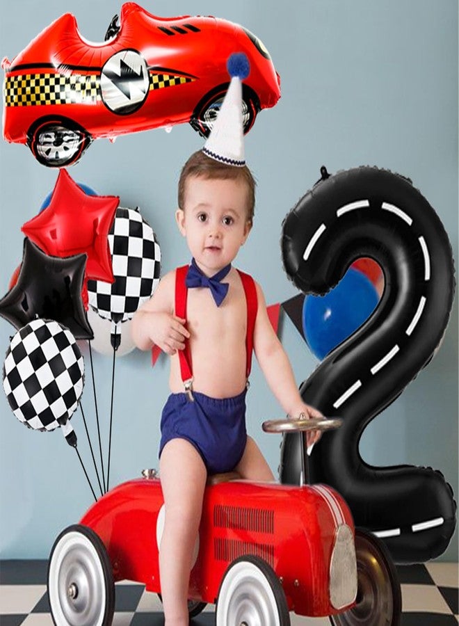 Tagberoy Racecar Birthday Decorations 2 Year Old, Large Red Race Car Balloons 40 Inch Racetrack Black Number 1 Balloon Checkered Balloon for Race Cars Birthday Decorations - Image 5